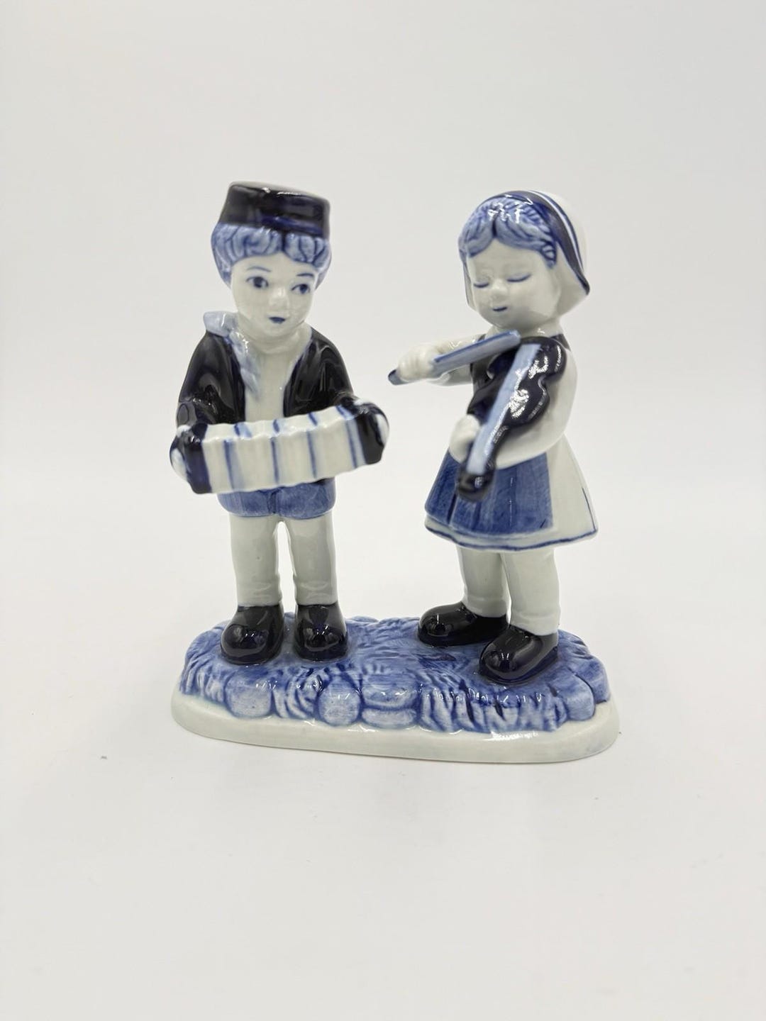 Delft Blue Pottery Dutch Boy & Girl Hand Painted Musician Figurine 5 ...