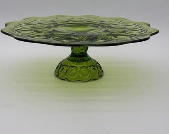 MCM LE Smith Mån- och stjärntårtfat Heritage Green Art Glass bakform 30 cm