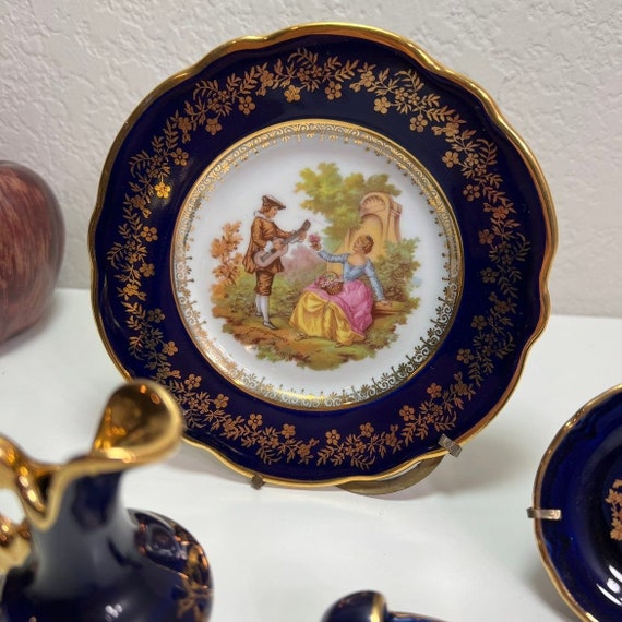 フランス製　ミニチュア リモージュ フランス ブルーコバルト 磁器 ミニチュア 5 個