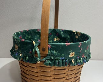 Longaberger Basket Liner Large Handle Round Green Floral 1996 Vintage Retired