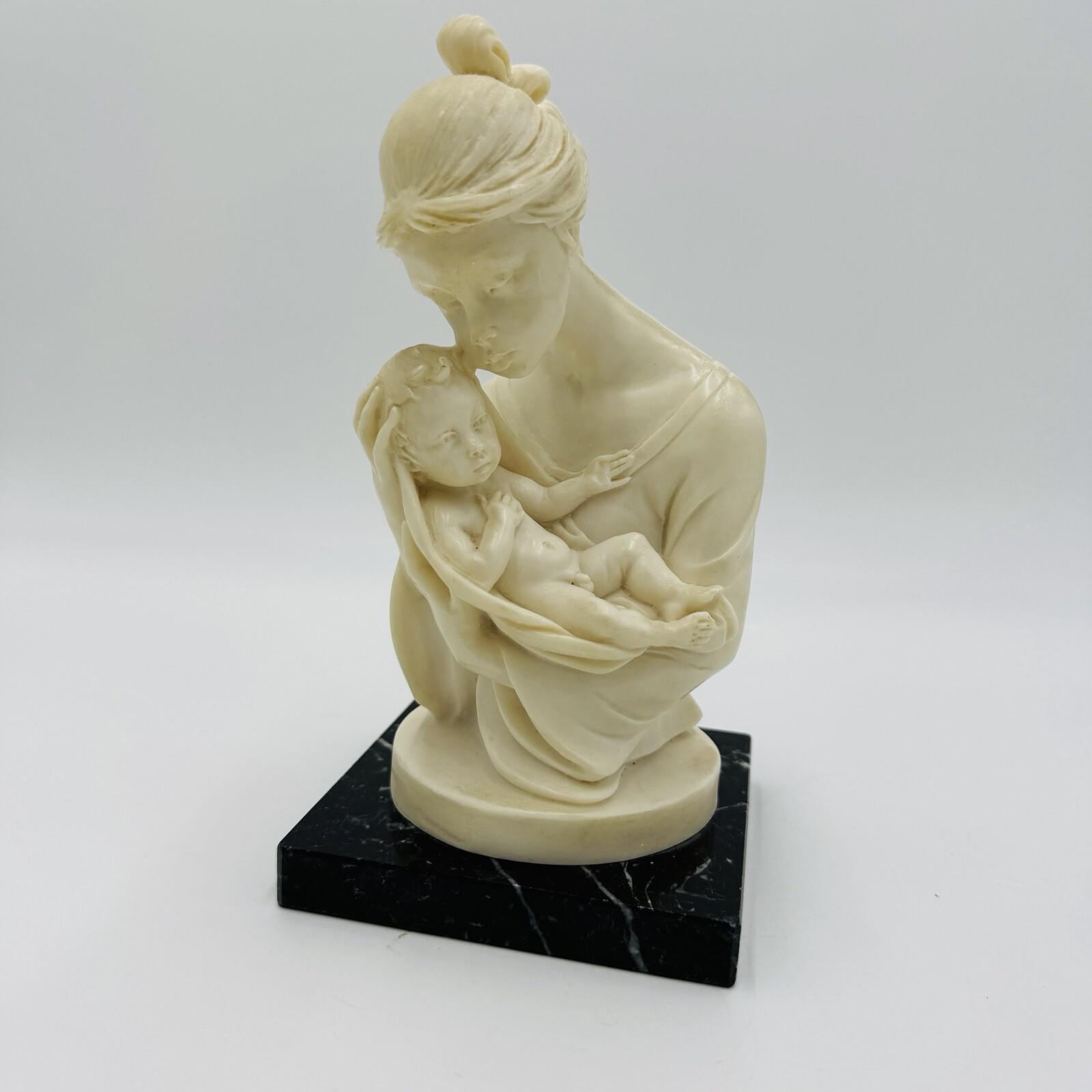 A. Santini Mother & Child Alabaster Sculpture Classic Figurine 7.5