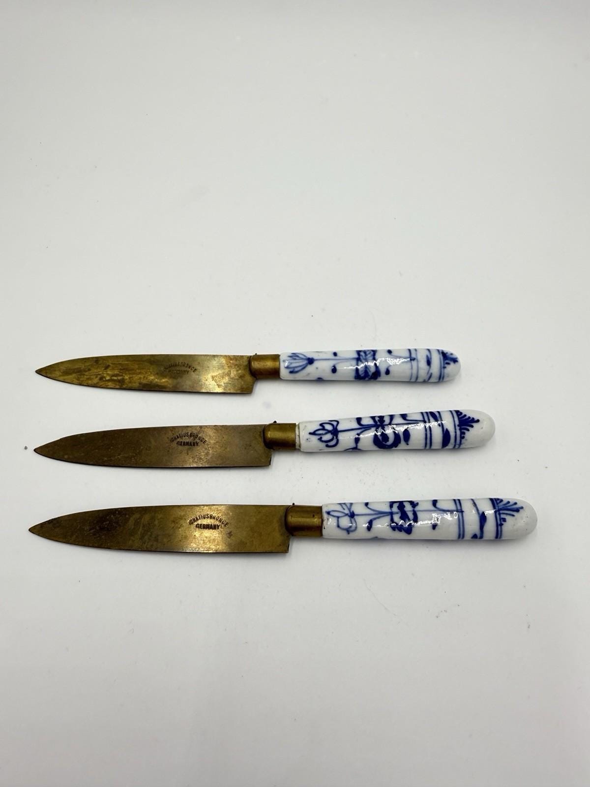 UCHATIUS Bronze Blue Onion Handle Germany Fruit Knives Porcelain