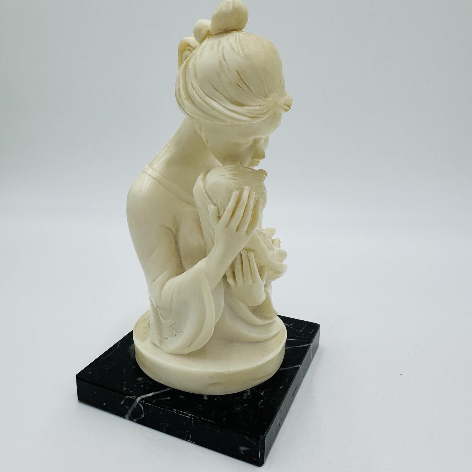A. Santini Mother & Child Alabaster Sculpture Classic Figurine 7.5
