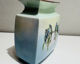 Bavaria Shonwald Vase Bud Blue Bird Design 1127 Porcelain Vintage P.S.A.A.