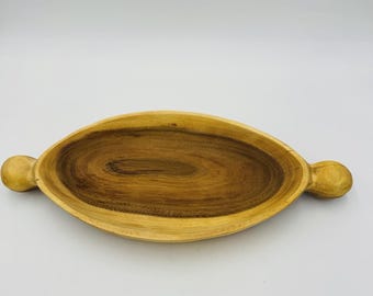 Anthropologie gesneden vershouten ovale serveerschaal 18 x 8 x 2 inch Rustic Primitive