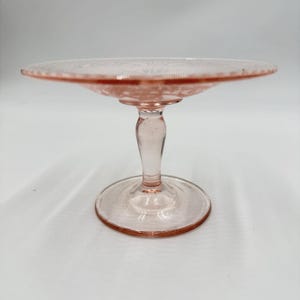 Vintage Fostoria Versailles Art Glass Pink Elegant Glass Compote 4”Hx 6” Etched