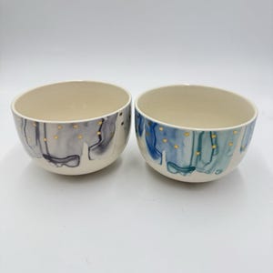 Anthropologie Night Sky Bowl Stoneware Blue Teal Drip Watercolor Wash Gold Star image 4