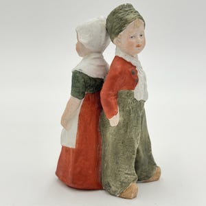 Bisque Heubach 4” Figurine Germany Standing Dutch Boy & Girl Porcelain Vintage