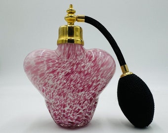 Vintage Murano Glass Pink & White Swirled Spray Atomizer Perfume Bottle Heart