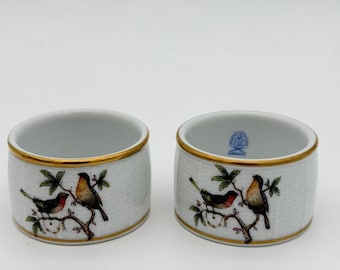 Anelli portatovaglioli Herend Ungheria Rothschild in porcellana vintage con uccelli dipinti e farfalle