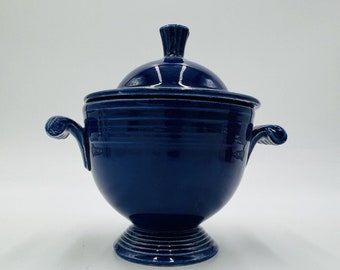 Vintage Firstaware Cobalt Blue Lided Sugar Bowl Footed Retired Rare 5.5"