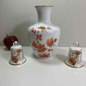 Kaiser Germany Vase & Bells Set Vintage Porcelain Floral 3 Pieces