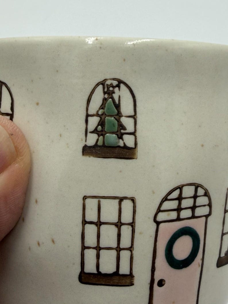 Anthropologie Cozy Home Red Village Rooftop Lid Christmas Coffee Tea Mug Rare image 12