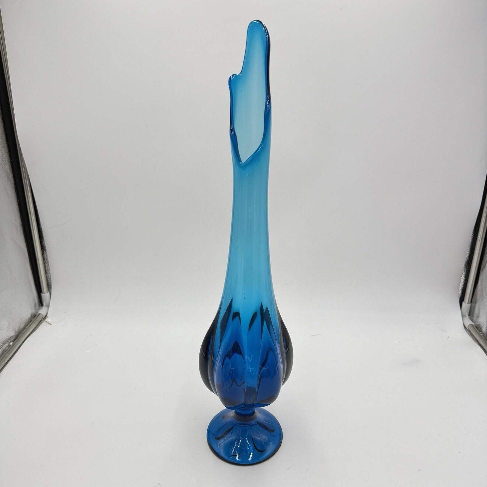 アメリカヴィンテージ 絵付 ガラス瓶 ヴィンテージ L.E. スミス アートガラス ブルーニーク 6枚の花びら 20