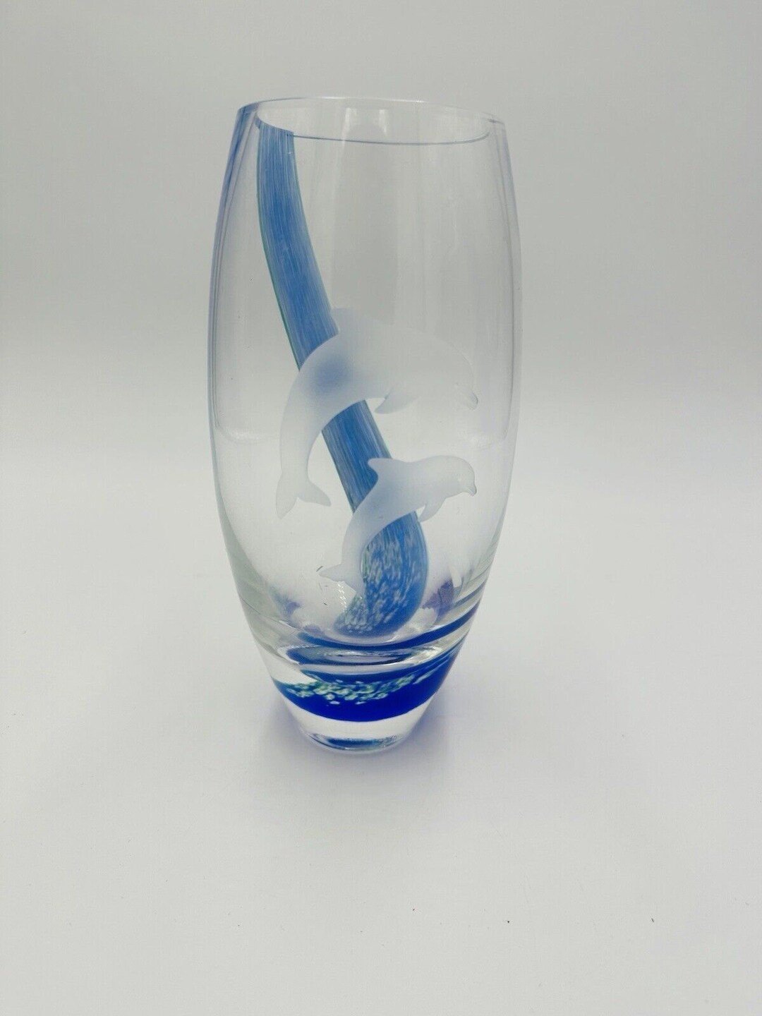 Lenox Vase Dolphin Paradise 8 Clear Blue Turquoise Made Etsy