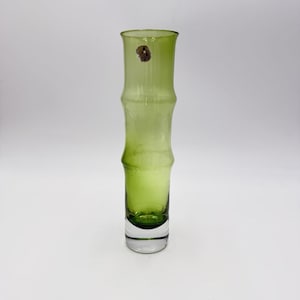 Mcm Swedish Aseda Art Glass Green Bo Borgstrom Glasbruk Bamboo Vase 9”
