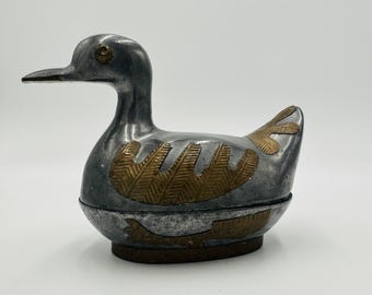 ダックトリンケットジュエリーボックス ピューター 真鍮 金属 ハンドクラフト ヴィンテージ 1960年代 MCM