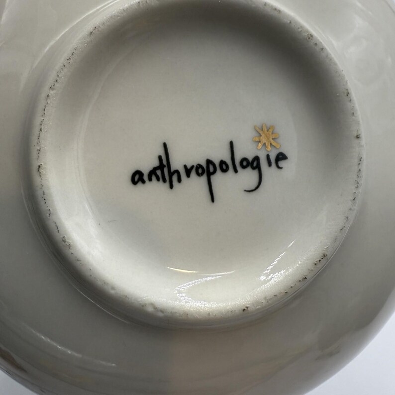 Anthropologie Night Sky Bowl Stoneware Blue Teal Drip Watercolor Wash Gold Star image 6