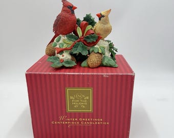 Lenox Winter Greetings Centerpiece CandleStick Cardinals Birds Porcelain Figurin