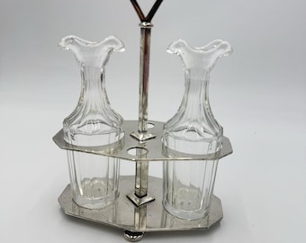 Antique 19th Ercuis France Perles Silverplate OIL Vinegar Cruet Missing Topper