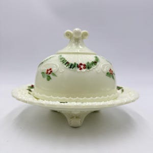Antique Northwood custard Art glass covered butter dish 1900s. Uranium Victorian