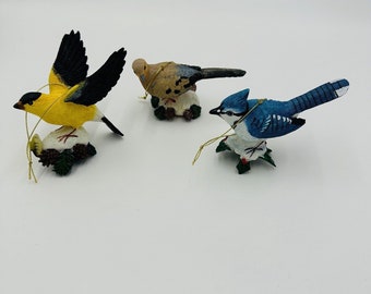 Il Danbury Mint Ornaments Songbirds Set di 3 mattinieri Colomba Blu Jay Cardellino