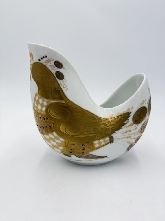 Bjorn Wiinblad Rosenthal Germany Vase Pheasant Quail White Gold