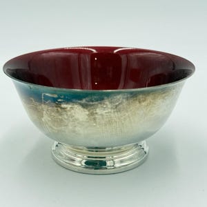 MCM Reed & Barton Bowl 102 Red Enamel Silver Plated 5" Diameter