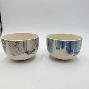 Anthropologie Night Sky Bowl Stoneware Blue Teal Drip Watercolor Wash Gold Star image 7