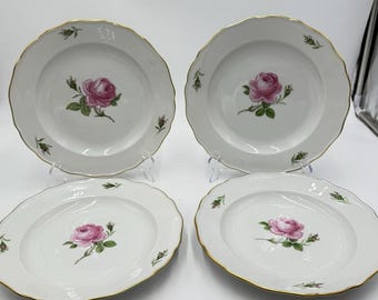 Meissen Porcelain Germany Pink Roses Deep Dinner Plates 9.5”x1