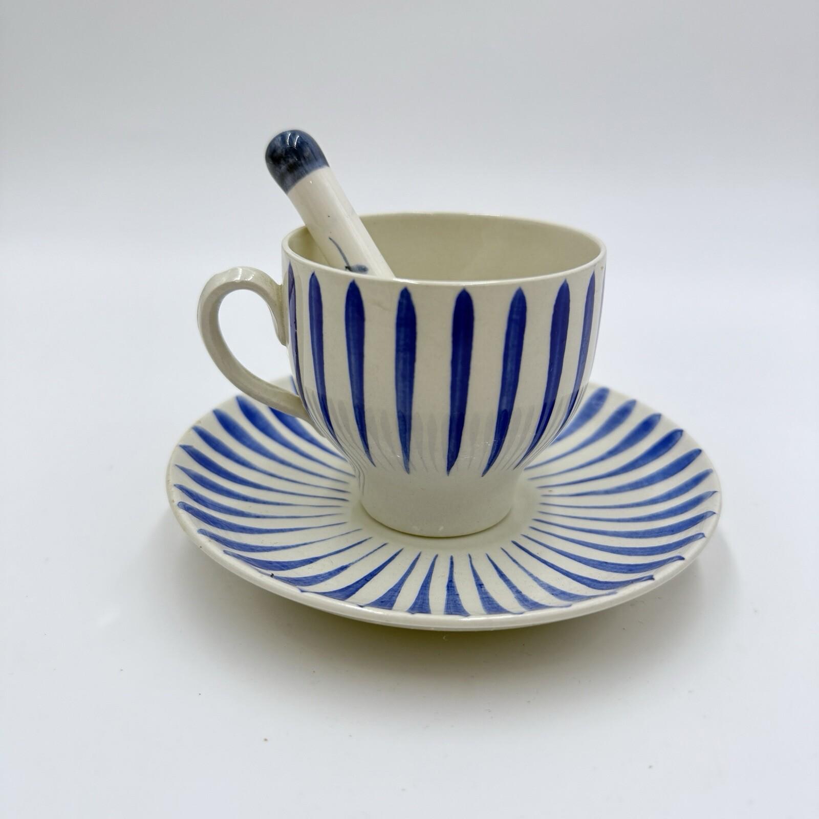 Gefle/UpsalaEkeby＊ATLANTICA＊・* Upsala Ekeby Gefle Cup and Saucer Blue & White Zebra MCM