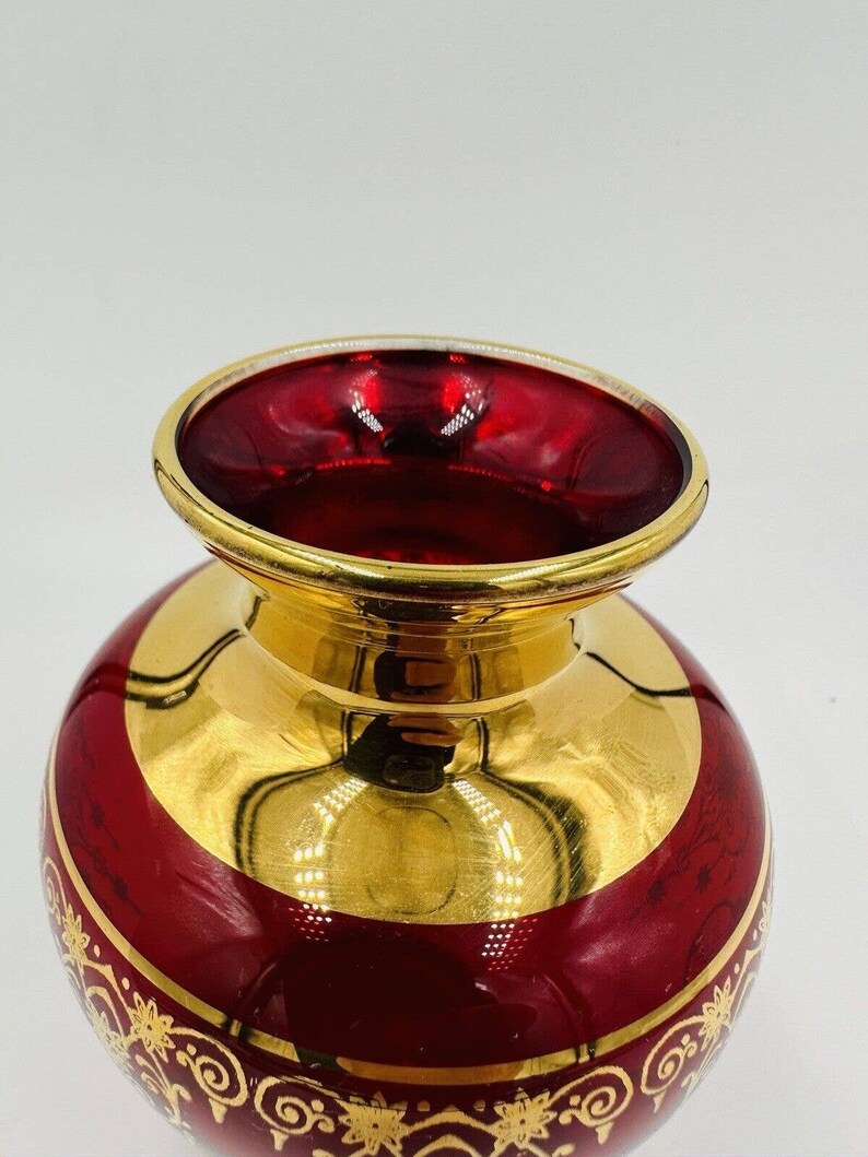 Murano Glass Vase Red Velvet Gold Trim Gilding Overlay Late Etsy