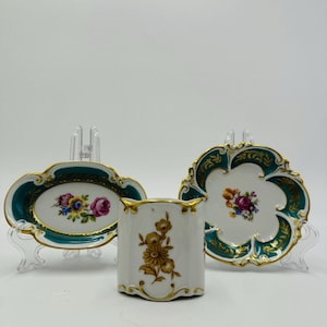 JLmenau Germany Graf Von Henneberg Green 5” Trinket Dish Set Antique