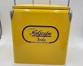 Vintage Style Cooler Advertising Nu-Grape Soda Retro Products Yellow Picnic CA