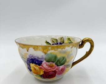 Antique T&V Limoges France Roses Gold Gilt Hand Painted Edwardian Age Tea Cup