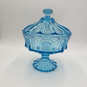MCM Fostoria Coin Ice Blue Large Pedestal Compote w/Lid RARE 10&quot;Art Glass