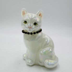 Vintage Fenton Art Glas Geburtstag Katze schillernde Figur signiert