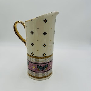 Rare Anthropologie Bistro Garden Tile Pitcher Butterfly Porcelain