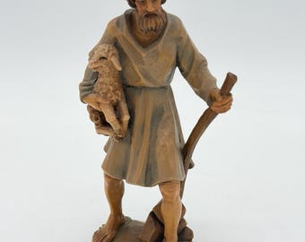 Statuetta presepe in legno intagliato a mano Anri Italy Folk Art Vintage, alta 5,5 pollici.