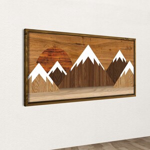 mountain wall art printed on wood, large wood wall art, wooden wall art, gift for him, boho wood wall decor, geometric wood wall art