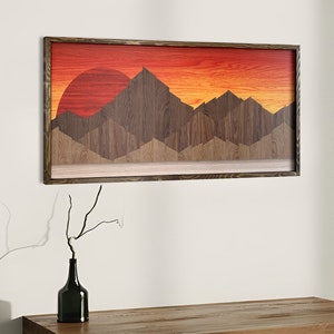 Mountain Wood Wall Art | Wooden Mountain Wall Art | Wall Decor Over the Bed | Extra Large Wall Art | Boho Geometric Wood Wall Art