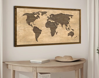 Wooden World Map Wall Art, Wood World Travel Map for Housewarming Gift to Boyfriend or Girlfriend, Modern Home Wall Decor