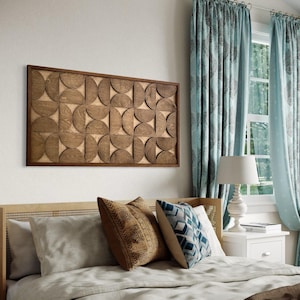 Mid Century Modern Wood Wall Art | Wood Wall Decor Over the Bed | Extra Large Wall Art |  Geometric Boho Wooden Christmas Gift