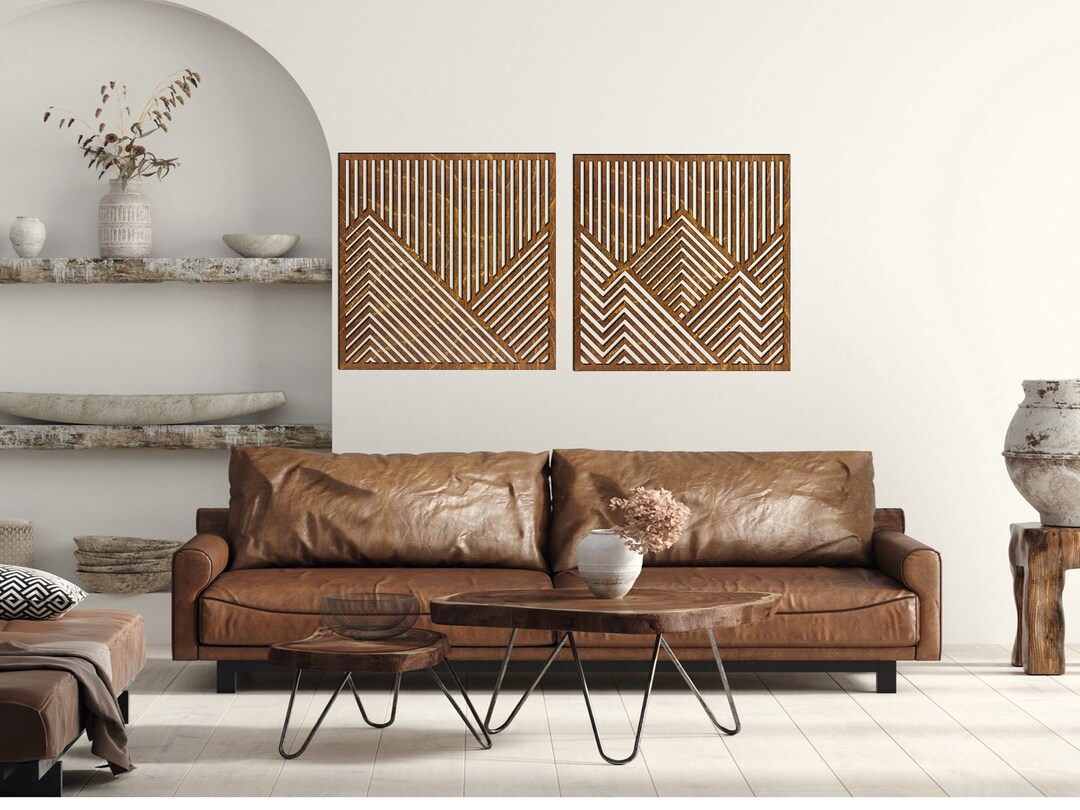 Mountain Wood Wall Art, Large Wooden Wall Decor, 3 Panel Wall Art Gift ...