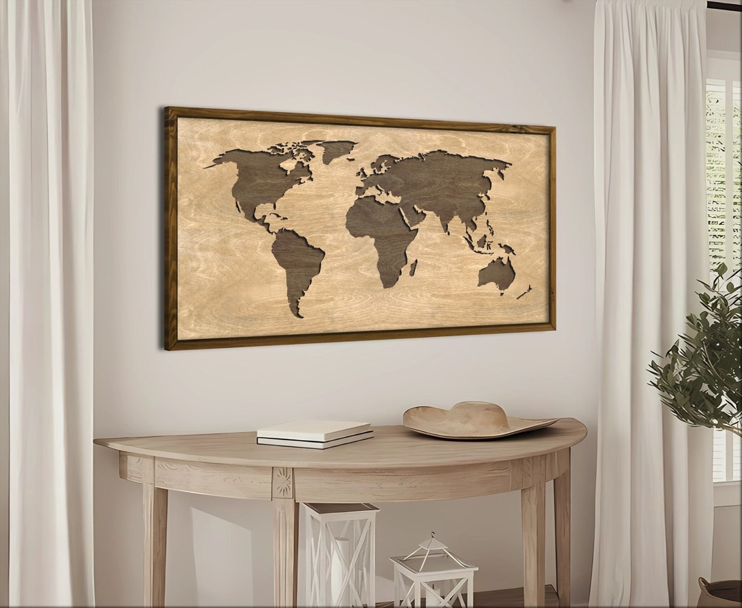 Wooden World Map Wall Art, Wood World Travel Map for Housewarming Gift ...