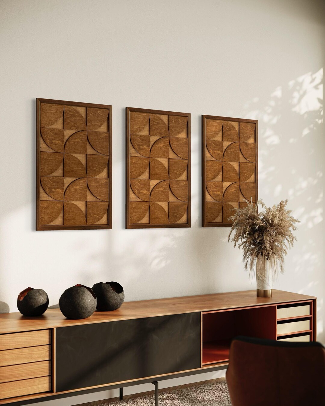 Geometric Large 3 Piece Wall Art, Modern Wood Wall Art Set, Abstract ...