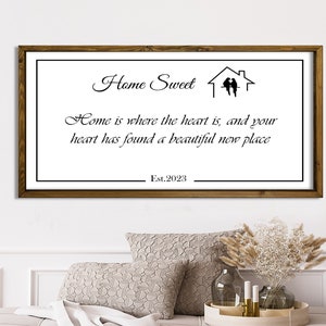 Home is where the heart is, housewarming gift first home, wood wall art, wooden wedding sign, sweet framed home sign