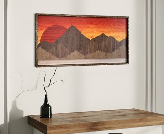 Large Wood Wall Art Geometric Mountain Wood Wall Art - 3 Piece MDF Wall ...