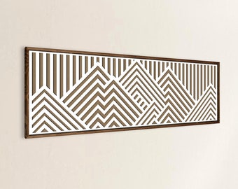 mountain wood wall art with laser cutting, handmade gift, large wooden wall art, handmade home decor, boho above bed decor, bedroom decor
