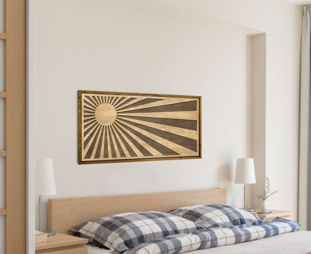 Boho Sun Wood Wall Art, Large Wood Wall Art, Geometric Sun Wood Wall